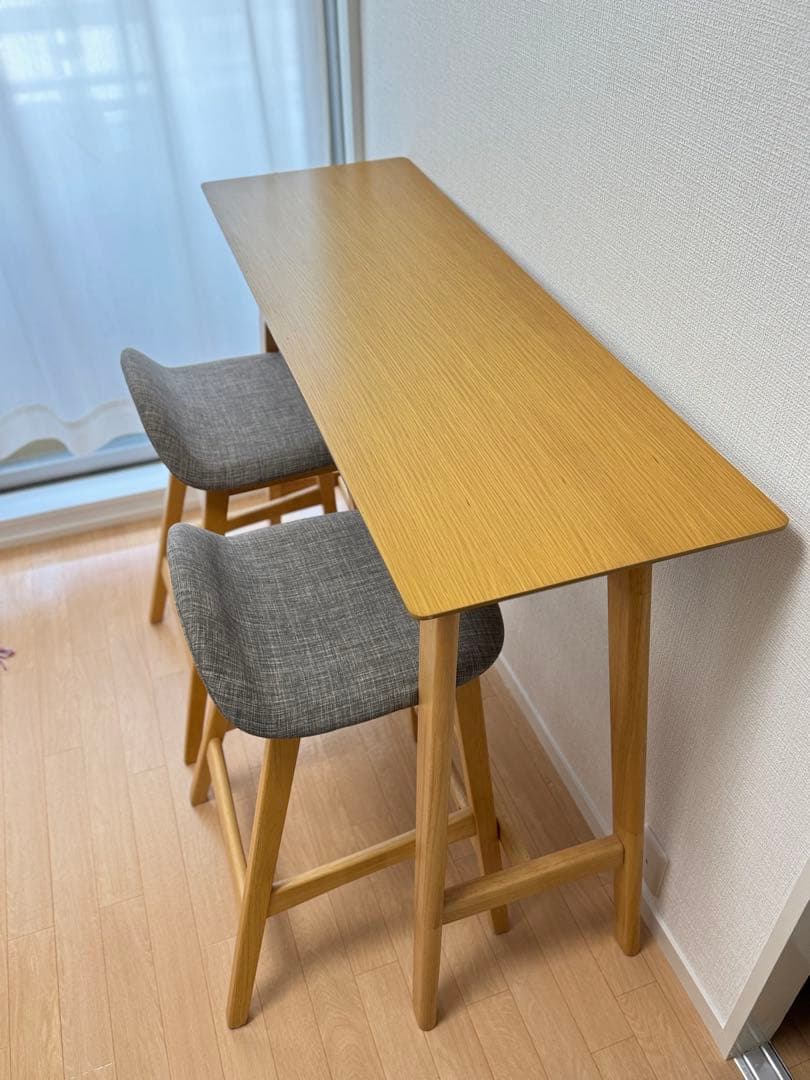 【お値下げ】ニトリ　木製カウンターテーブルと椅子2脚セット