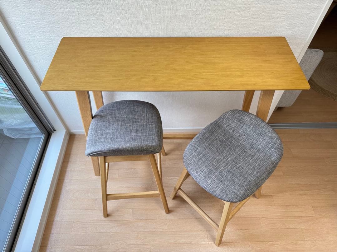 【お値下げ】ニトリ　木製カウンターテーブルと椅子2脚セット