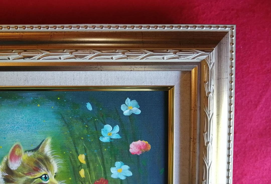 週末限定　絵画　アクリル絵　額縁　猫 キャンバス