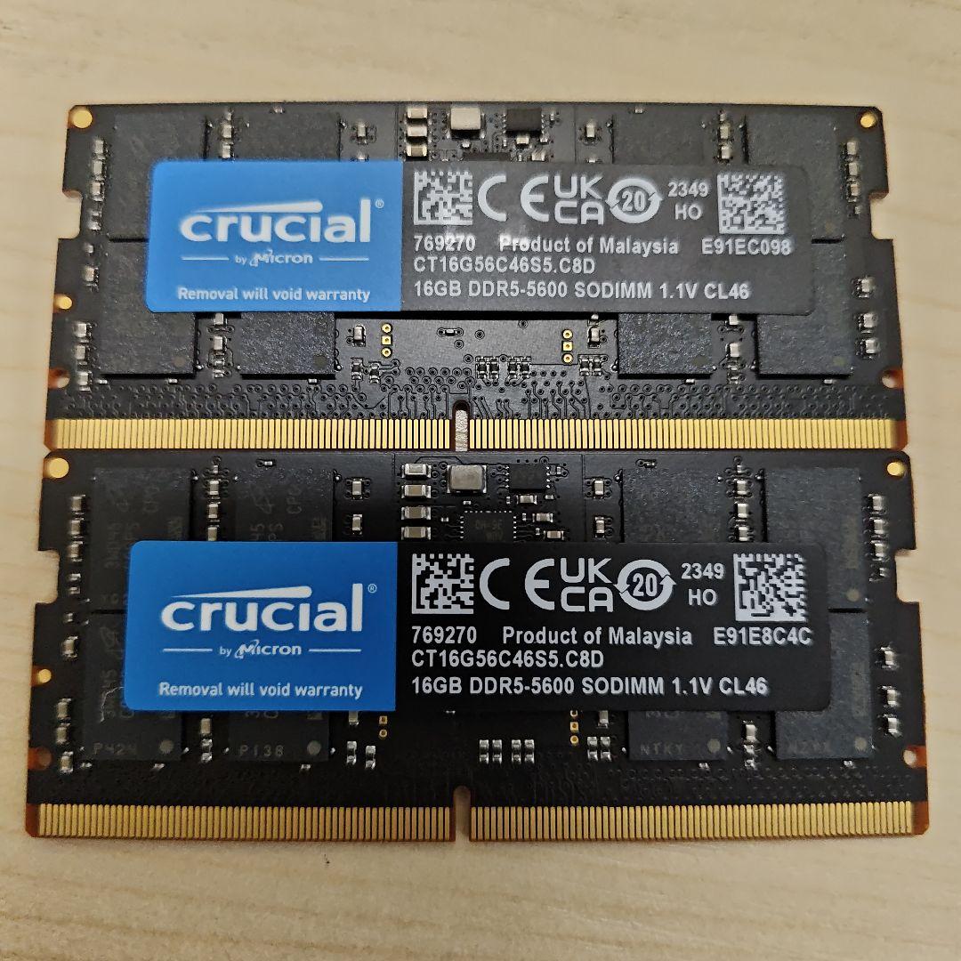 Crucial 16GBx2 DDR5-5600 SODIMM メモリー32G
