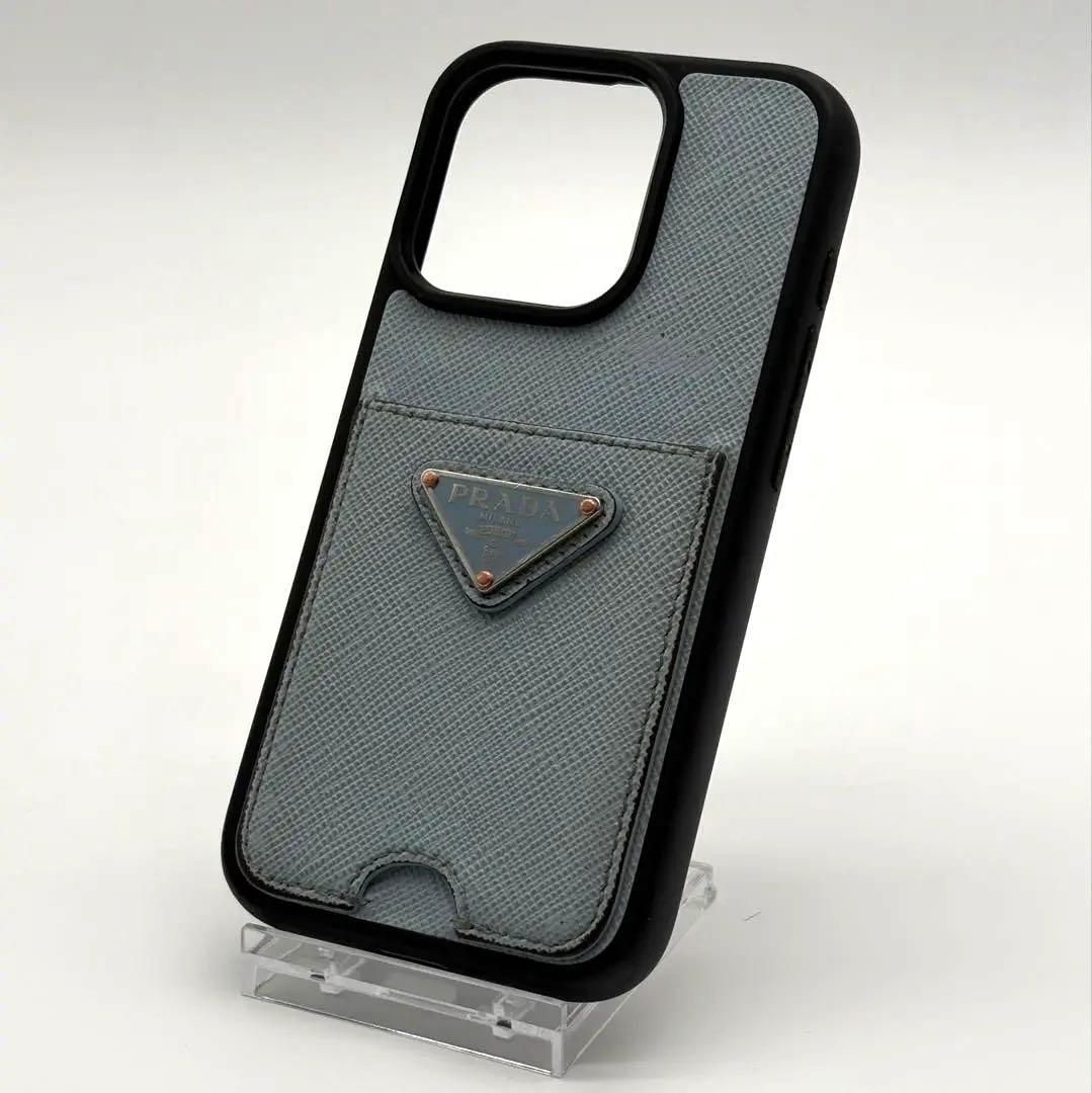 PRADA iPhone16pro ライトブルー　サフィアーノ　三角ロゴ