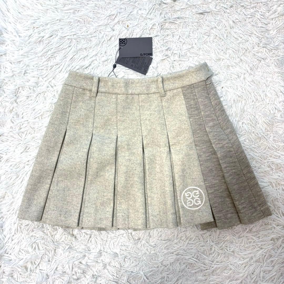 最新 ジーフォア ゴルフ ウェア プリーツ スカート アイボリー グレー
