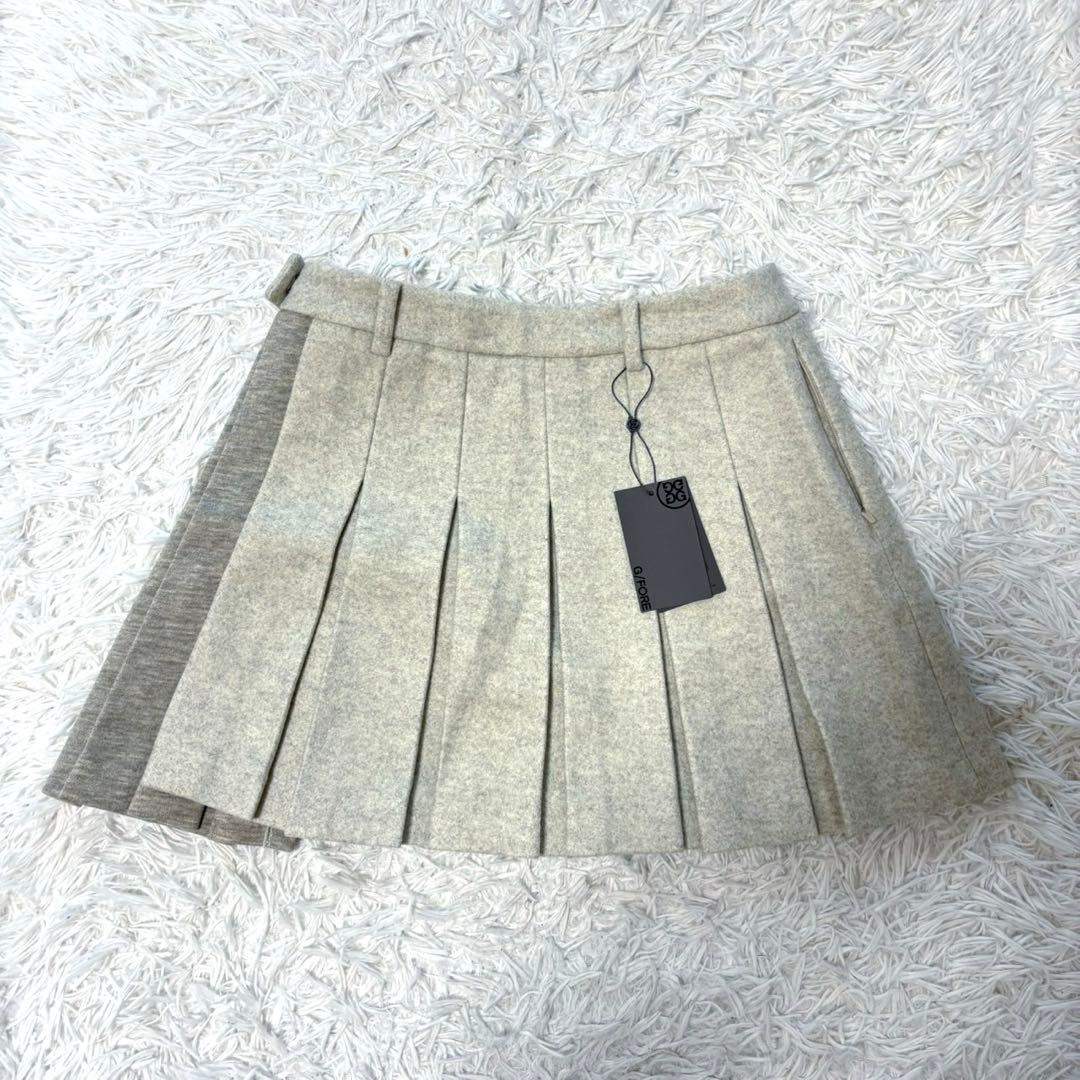 最新 ジーフォア ゴルフ ウェア プリーツ スカート アイボリー グレー