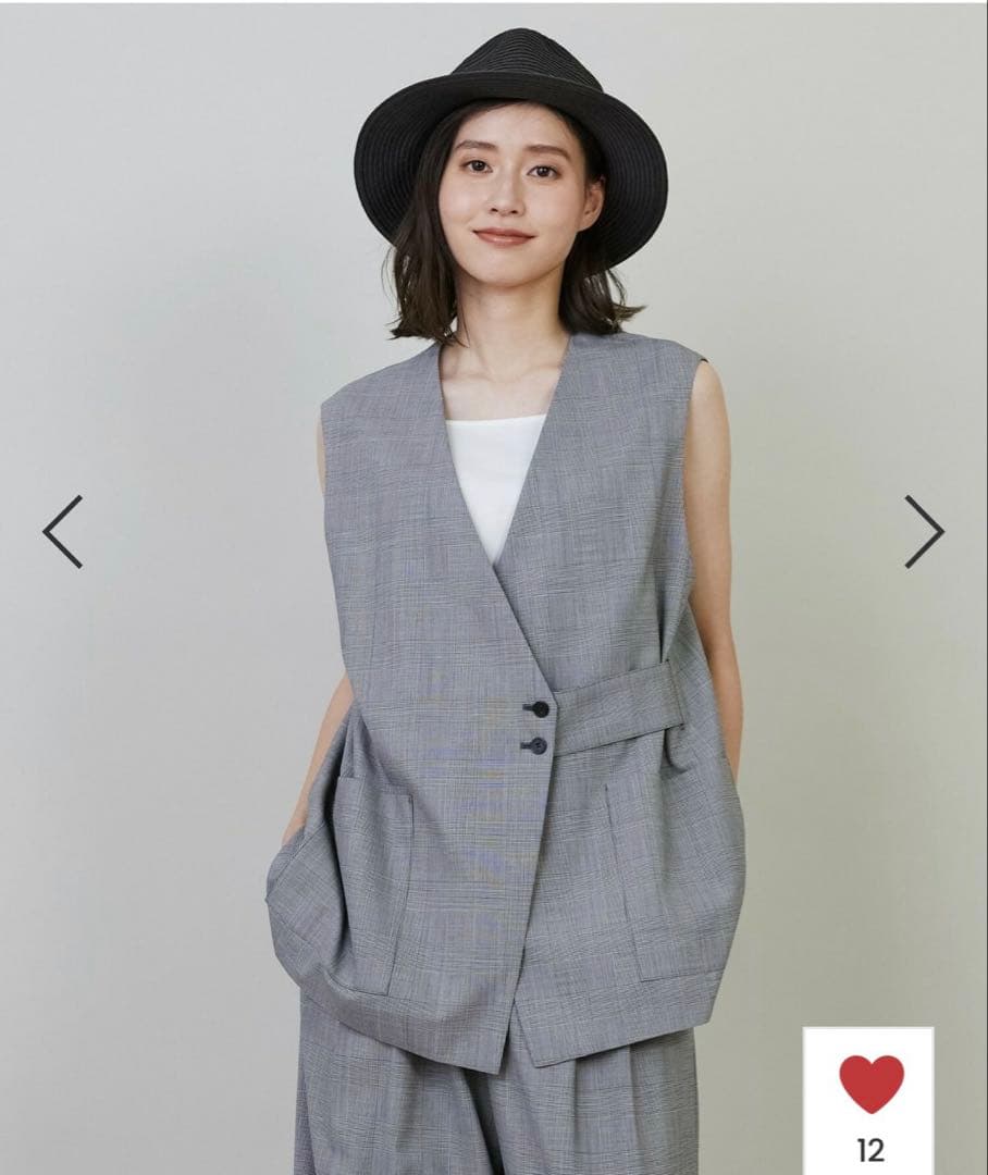 【美品】L'EQUIPE ストレッチグレンチェック ロングジレ