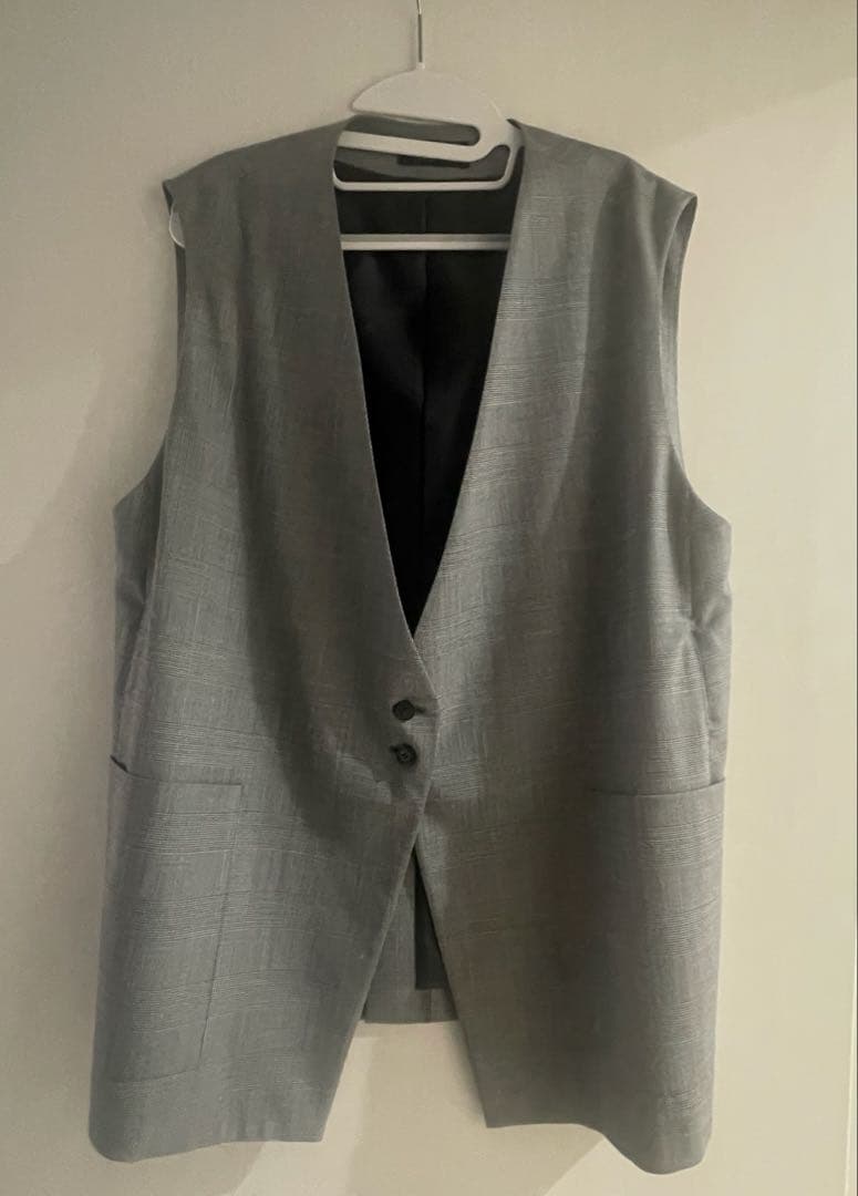 【美品】L'EQUIPE ストレッチグレンチェック ロングジレ