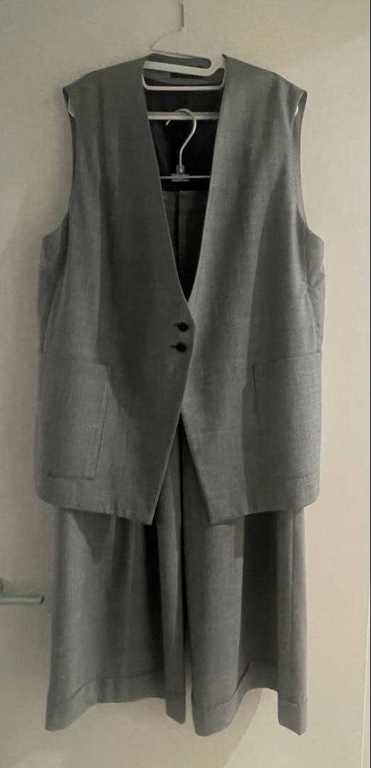 【美品】L'EQUIPE ストレッチグレンチェック ロングジレ