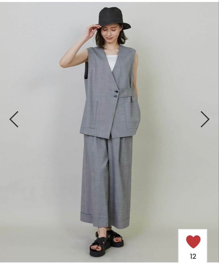 【美品】L'EQUIPE ストレッチグレンチェック ロングジレ