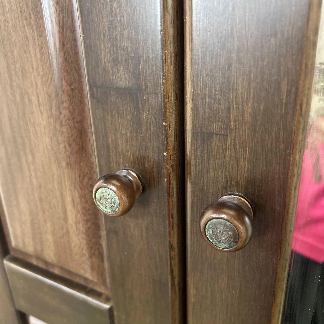 **ミラー付きの木製シューズボックス（下駄箱）カントリー　英国　丸脚