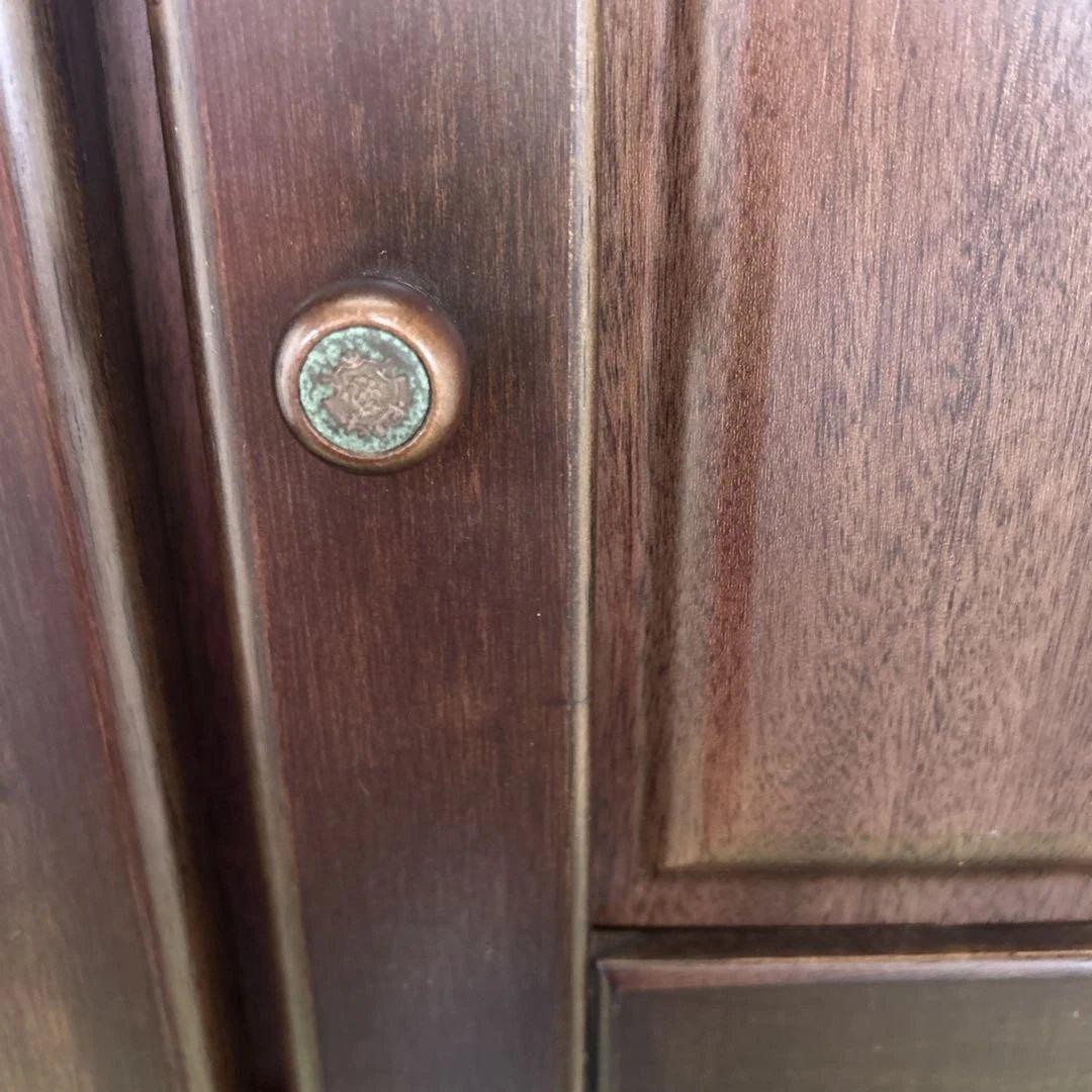 **ミラー付きの木製シューズボックス（下駄箱）カントリー　英国　丸脚