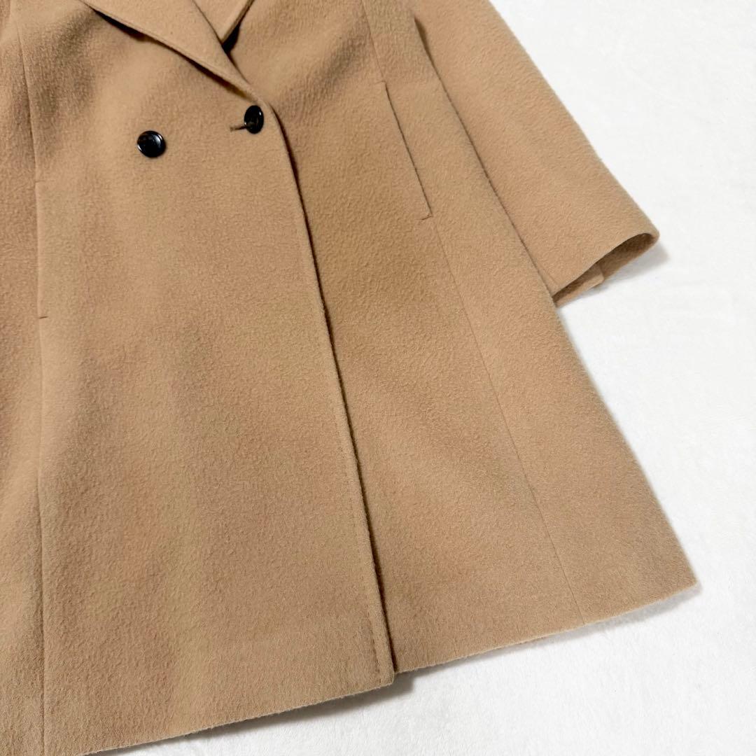 23区 アンゴラ ウール ロングコート ビーバーコート フード 38 キャメル