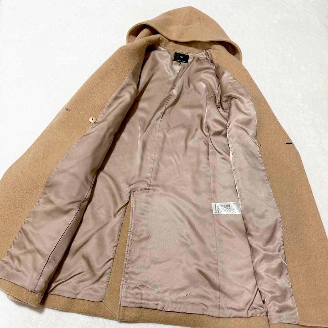 23区 アンゴラ ウール ロングコート ビーバーコート フード 38 キャメル