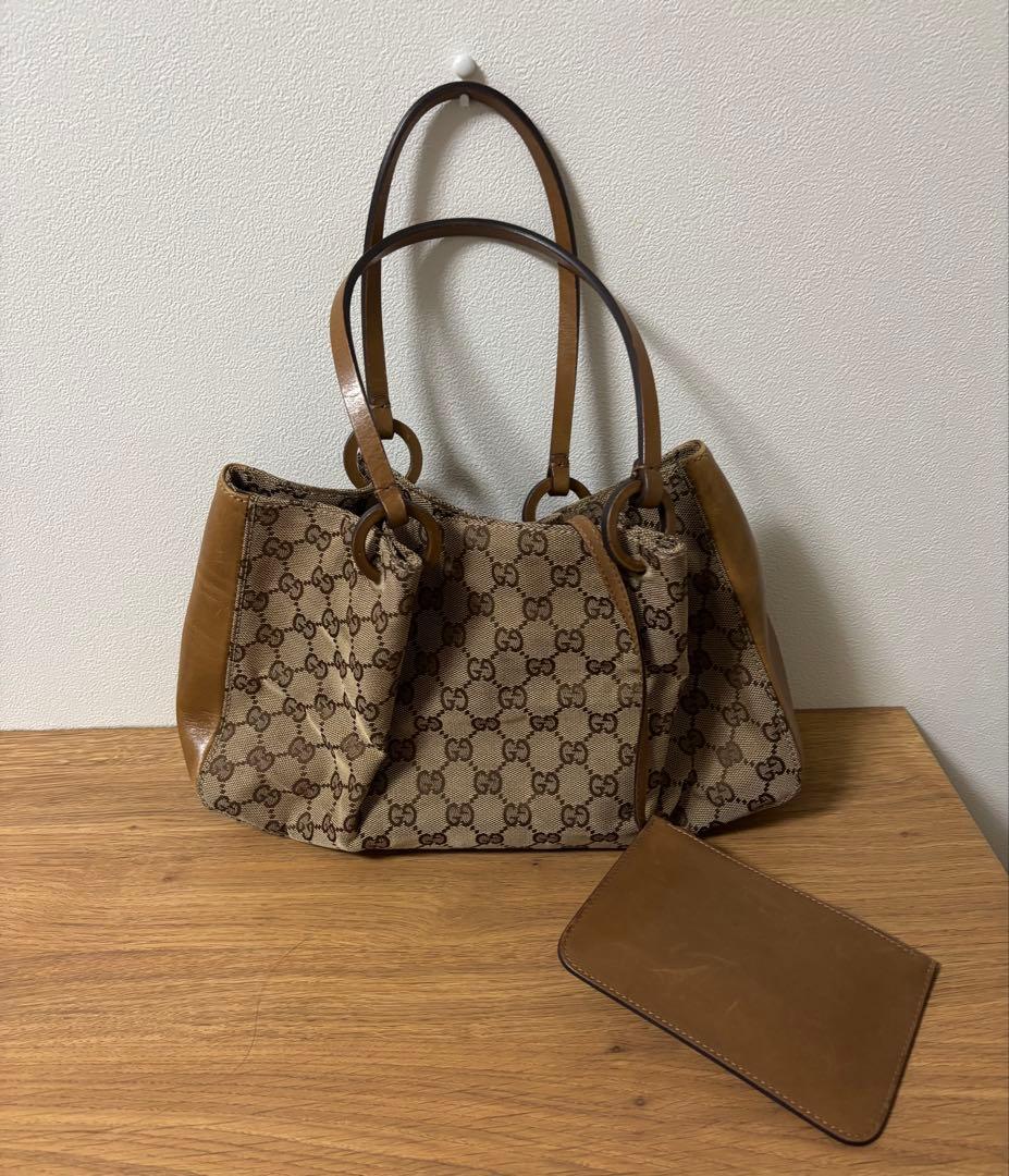 GUCCI レザーキャンバスバッグ