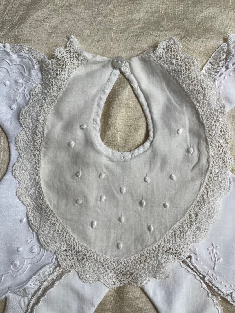 ◆SALE◆フランスアンティーク｜手作りスタイ5枚レース刺繍ドールテディベア