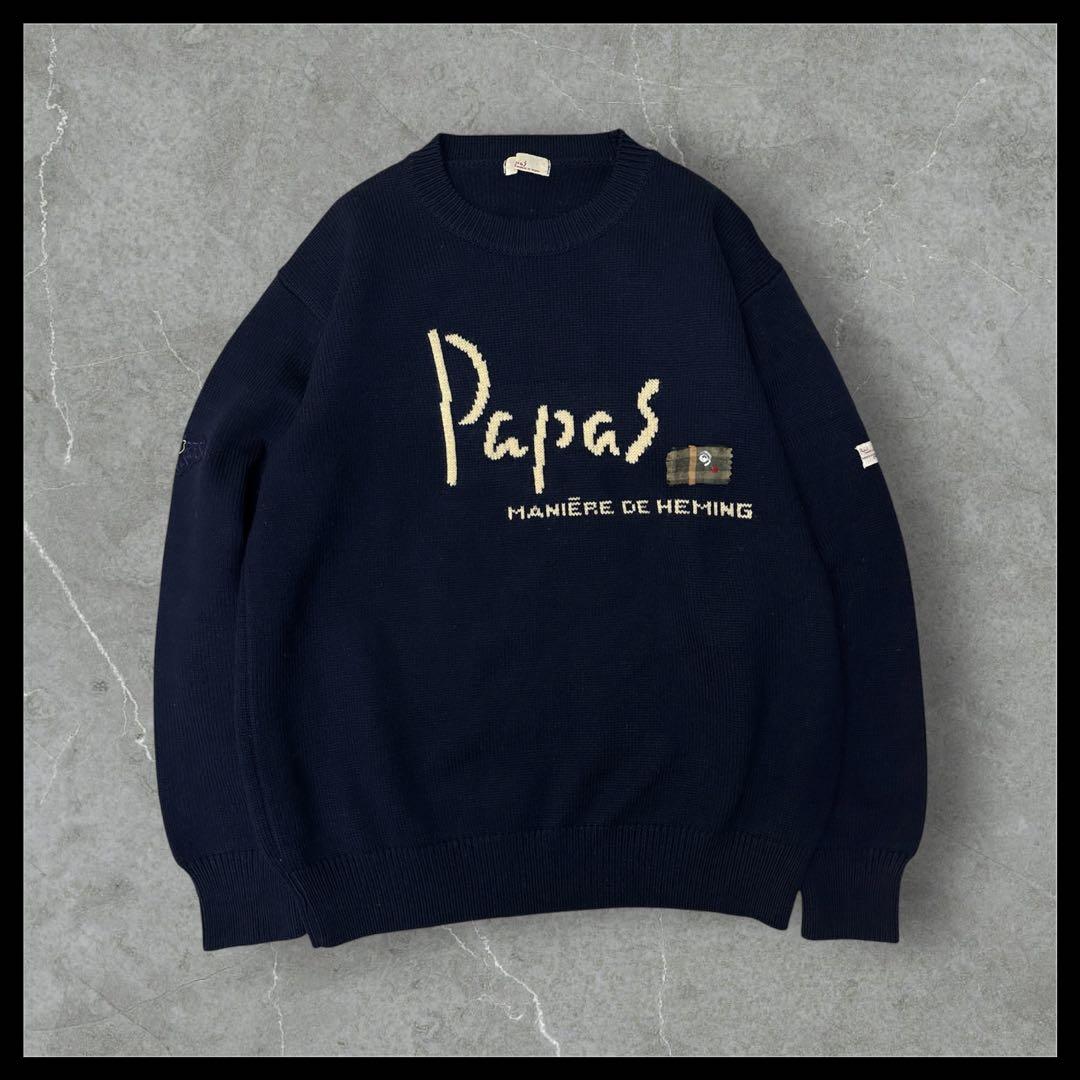 Papas パパス セーター ニット papasウールニット オールドロゴ