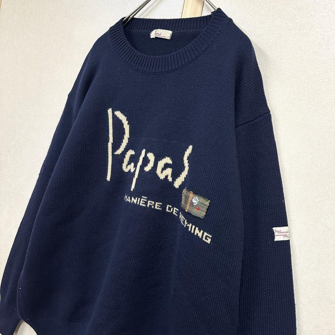 Papas パパス セーター ニット papasウールニット オールドロゴ