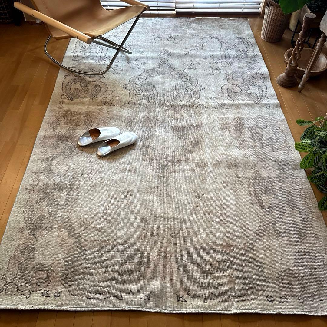 大判160×257 擦れシャビー　色むら　メダリオン　トルコヴィンテージラグ