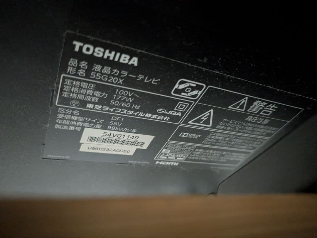 TOSHIBA REGZA 液晶カラーテレビ 55G20X 55V型 G021