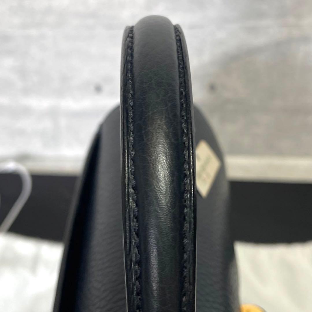 【新品同様タグ付き】WAKO 銀座和光 レザーネイビー ゴールド金具ハンドバッグ