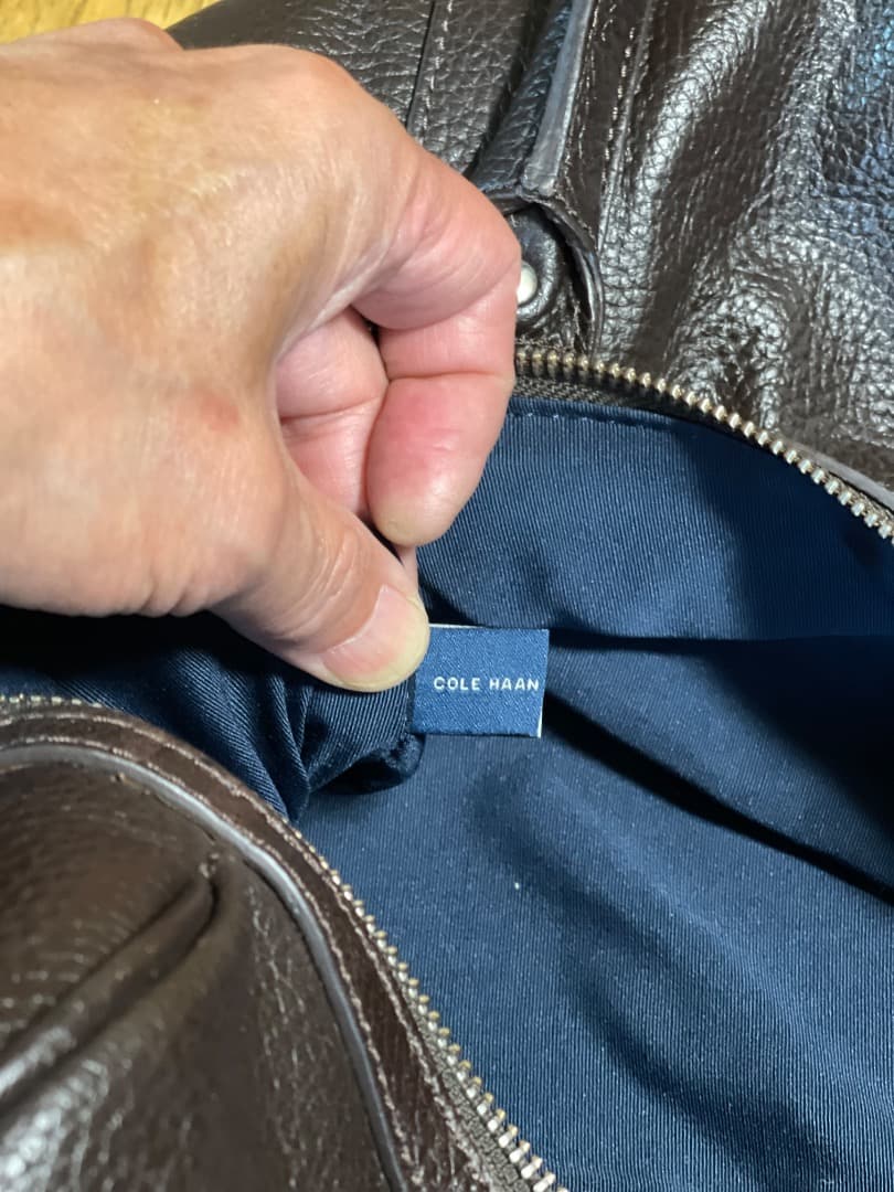 COLE HAAN ダークブラウン シボ革 ボストンバッグ