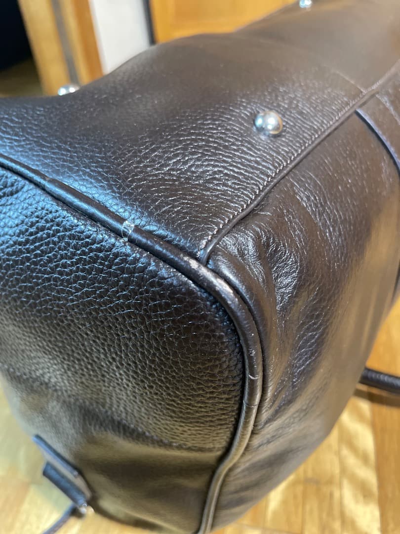 COLE HAAN ダークブラウン シボ革 ボストンバッグ