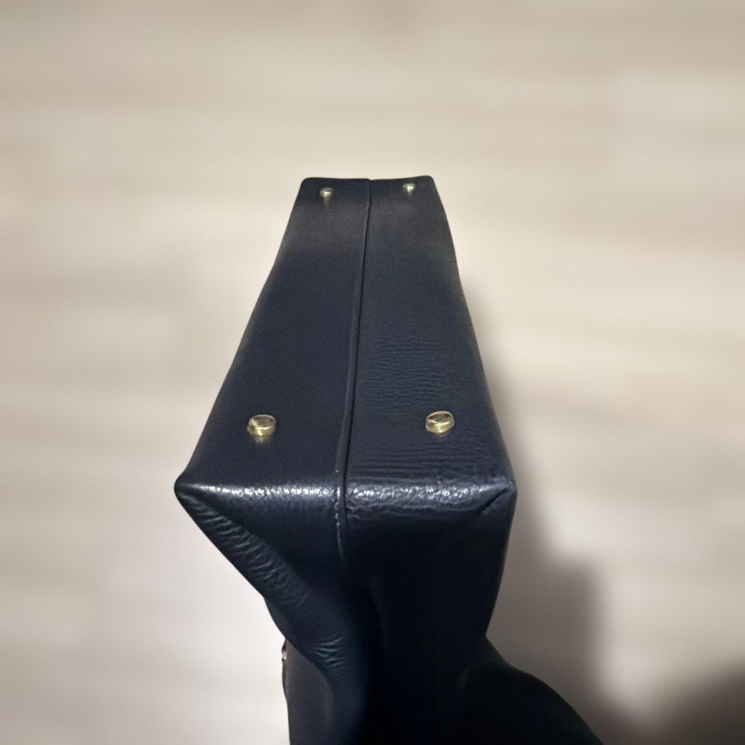 CELINE マンテル ハンドバッグ レザー ネイビー　ヴィンテージ　セリーヌ