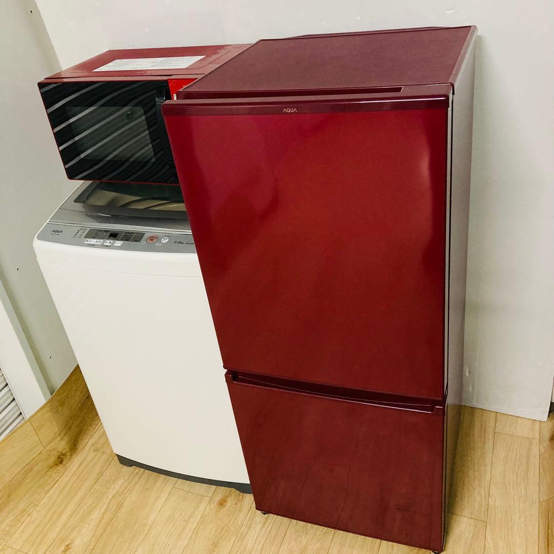 レッドで揃えたかわいい1人暮らし家電セット❗️大阪、大阪近郊配送と設置無料C