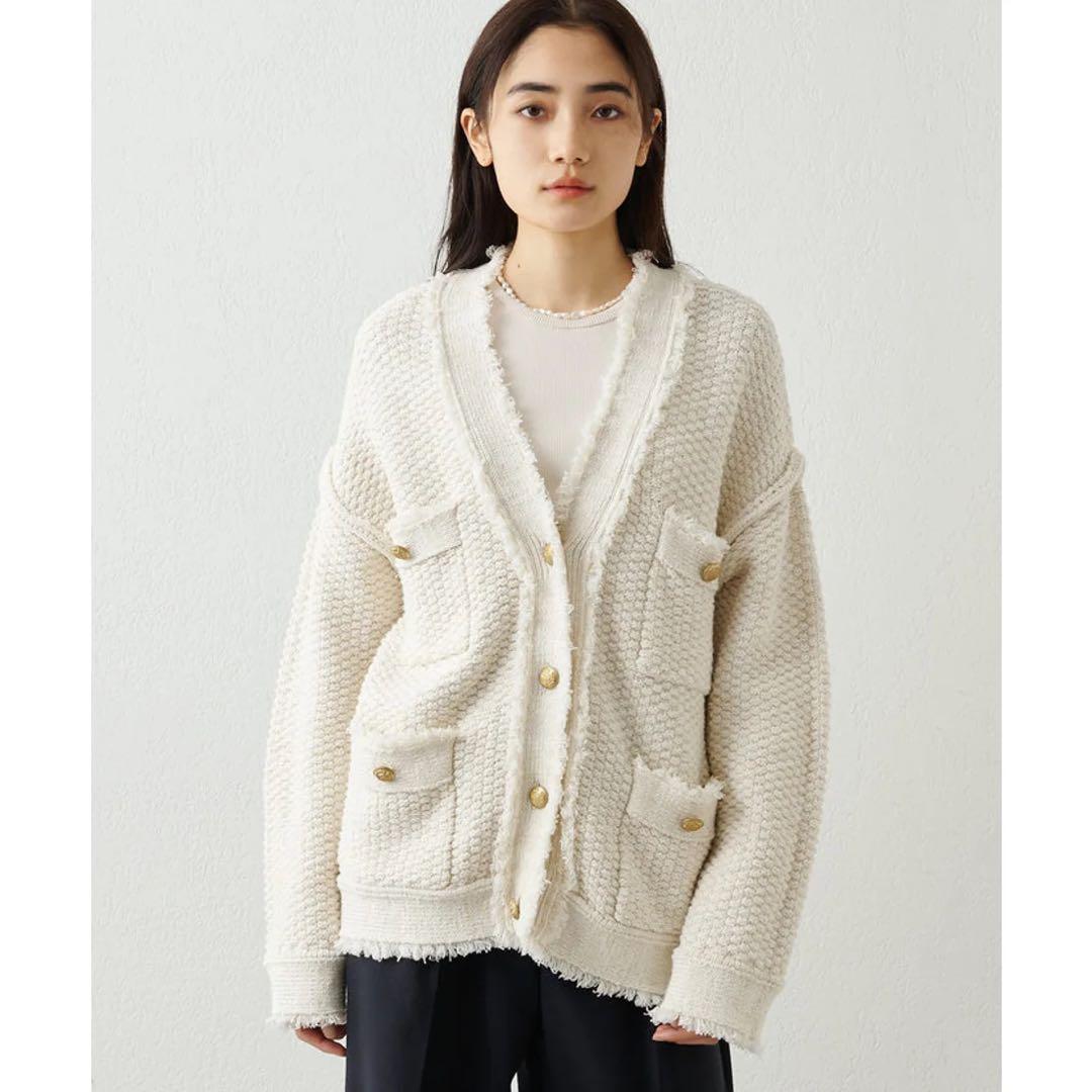 最終値下げ　Whim Gazette TWEEDYニットジャケット　ホワイト
