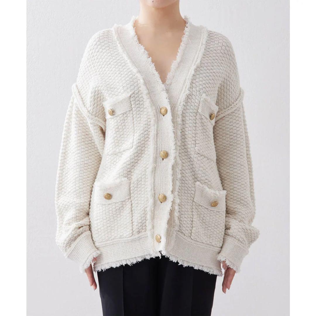 最終値下げ　Whim Gazette TWEEDYニットジャケット　ホワイト