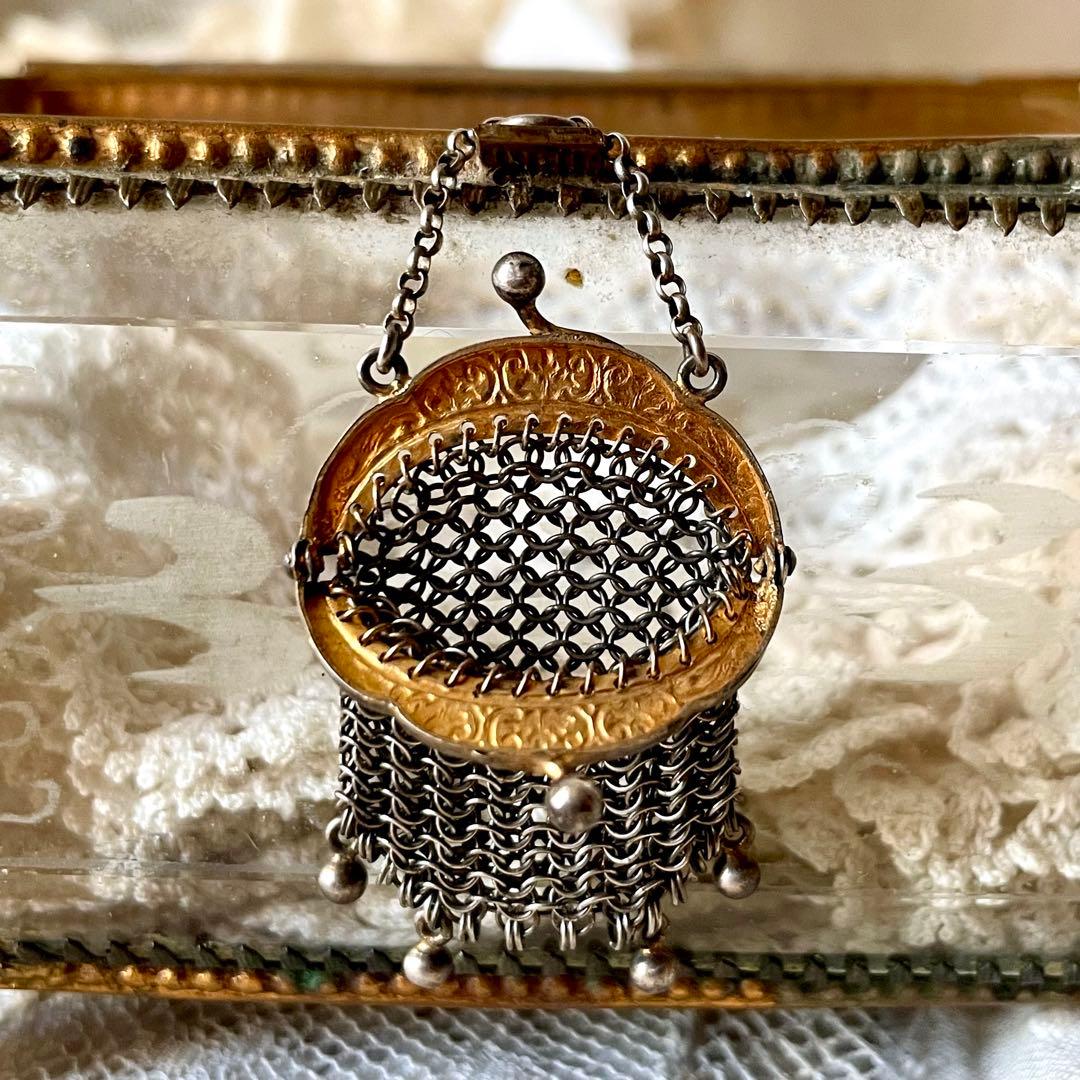 【レア】ドール用ミニがま口バッグ　チェーン付き　ミニチュア　フランスアンティーク