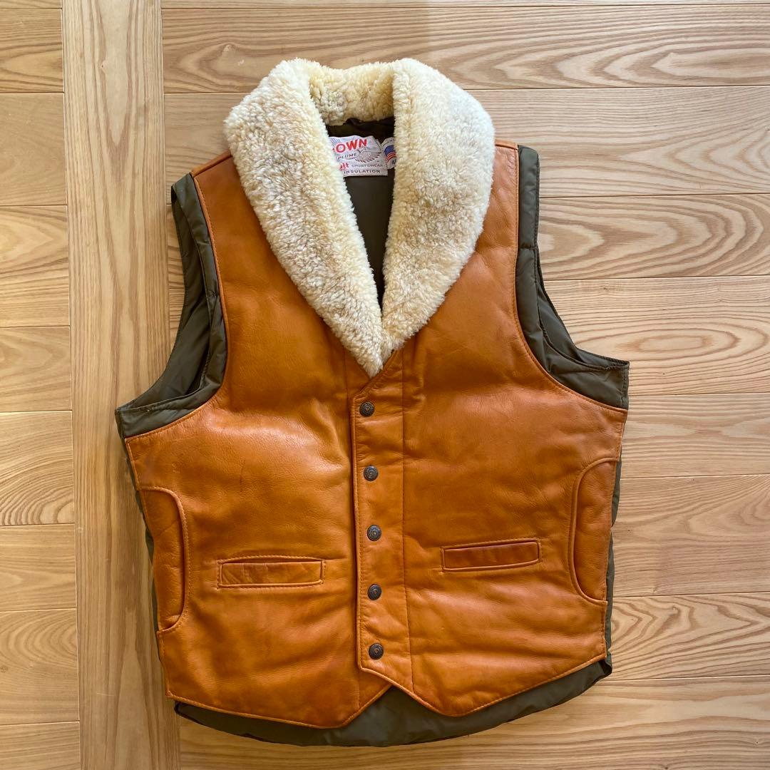 70s Schott ショット ダウンベスト 40 USA製 レザーヨーク ボア