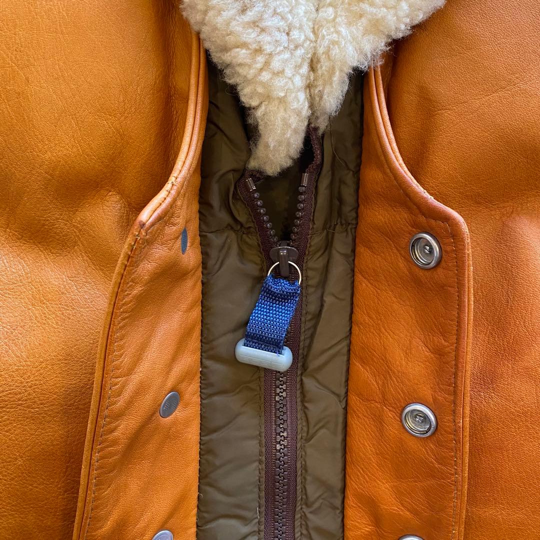 70s Schott ショット ダウンベスト 40 USA製 レザーヨーク ボア