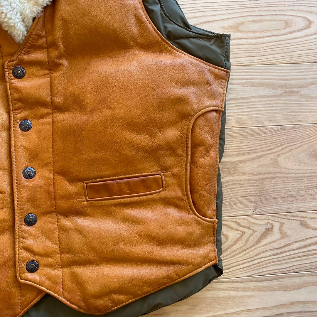 70s Schott ショット ダウンベスト 40 USA製 レザーヨーク ボア