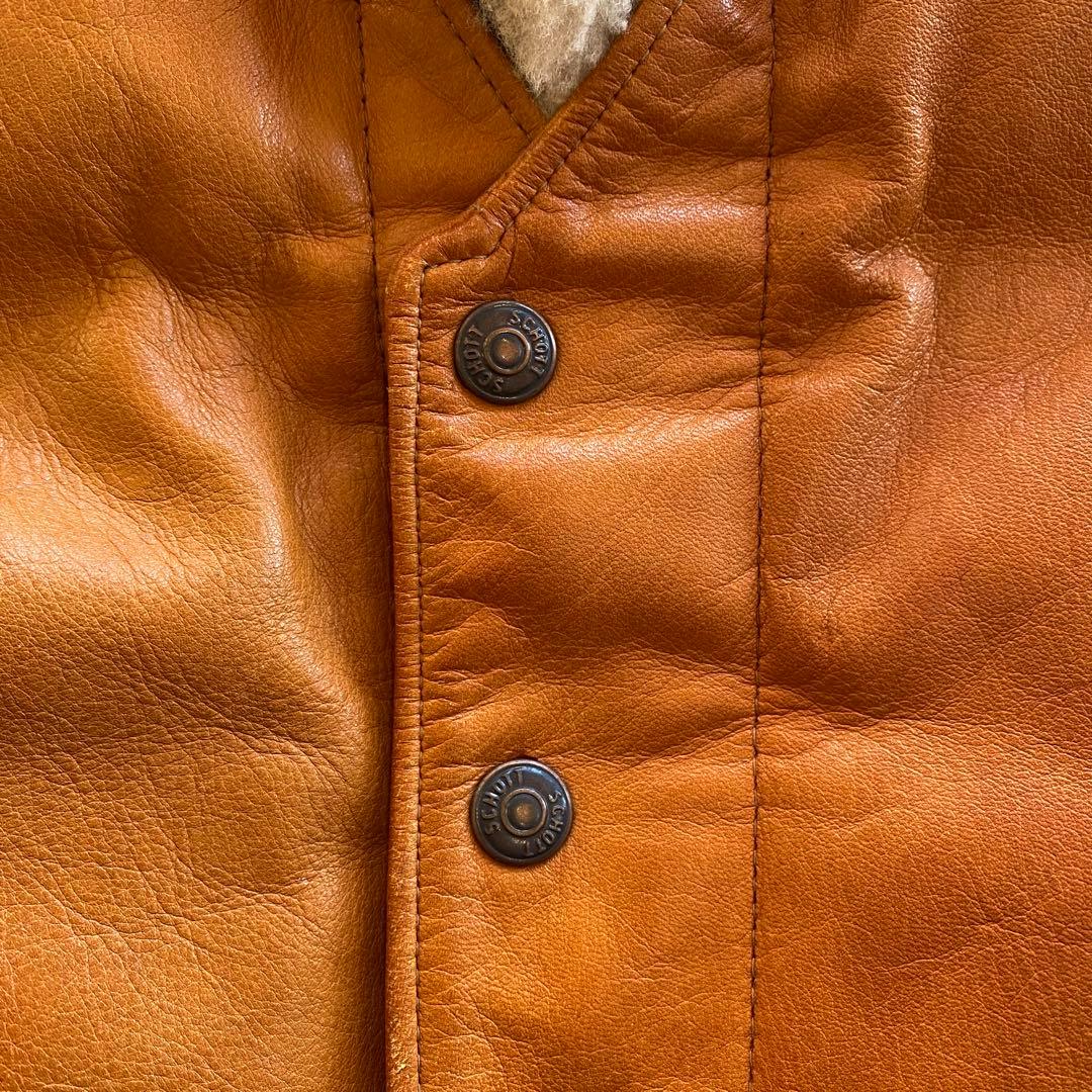 70s Schott ショット ダウンベスト 40 USA製 レザーヨーク ボア