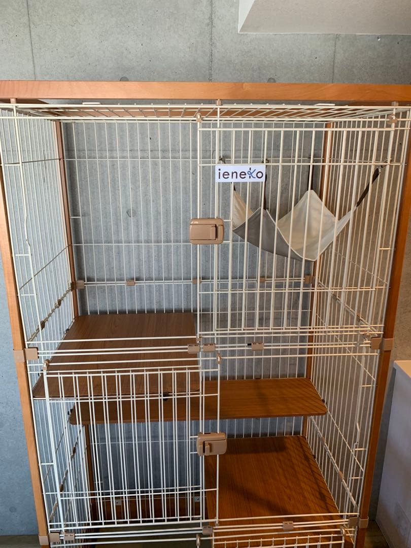 ieneko 天然木製 デザイナーズ猫ケージ 3段