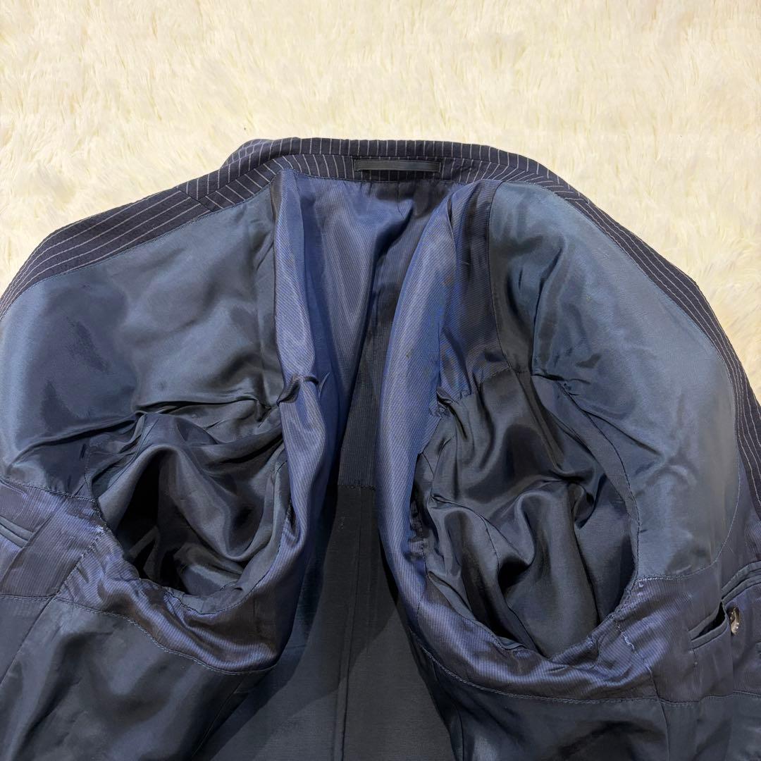 【極美品】ヒューゴボス シアサッカー ビジネススーツ ストライプ 紺 48 L