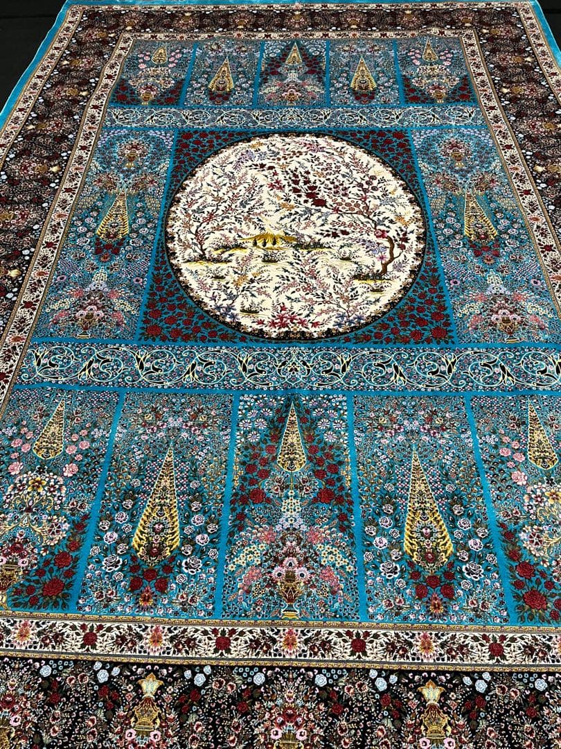 最高級特あ大判ペルシャ絨毯 イラン クム産　シルク100% 手織り289万ノット