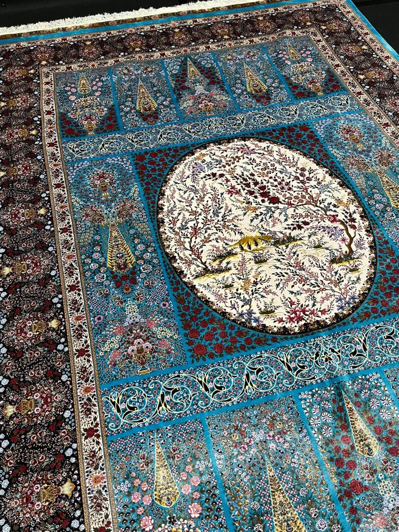 最高級特あ大判ペルシャ絨毯 イラン クム産　シルク100% 手織り289万ノット
