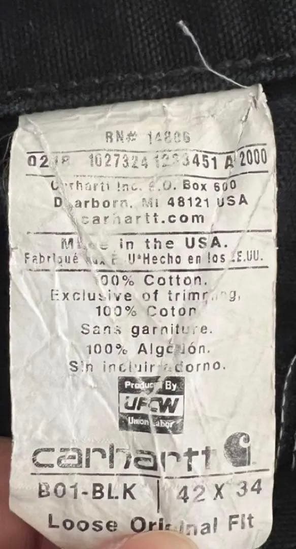 希少サイズ 90s USA製 カーハート ダブルニー B01 BLK