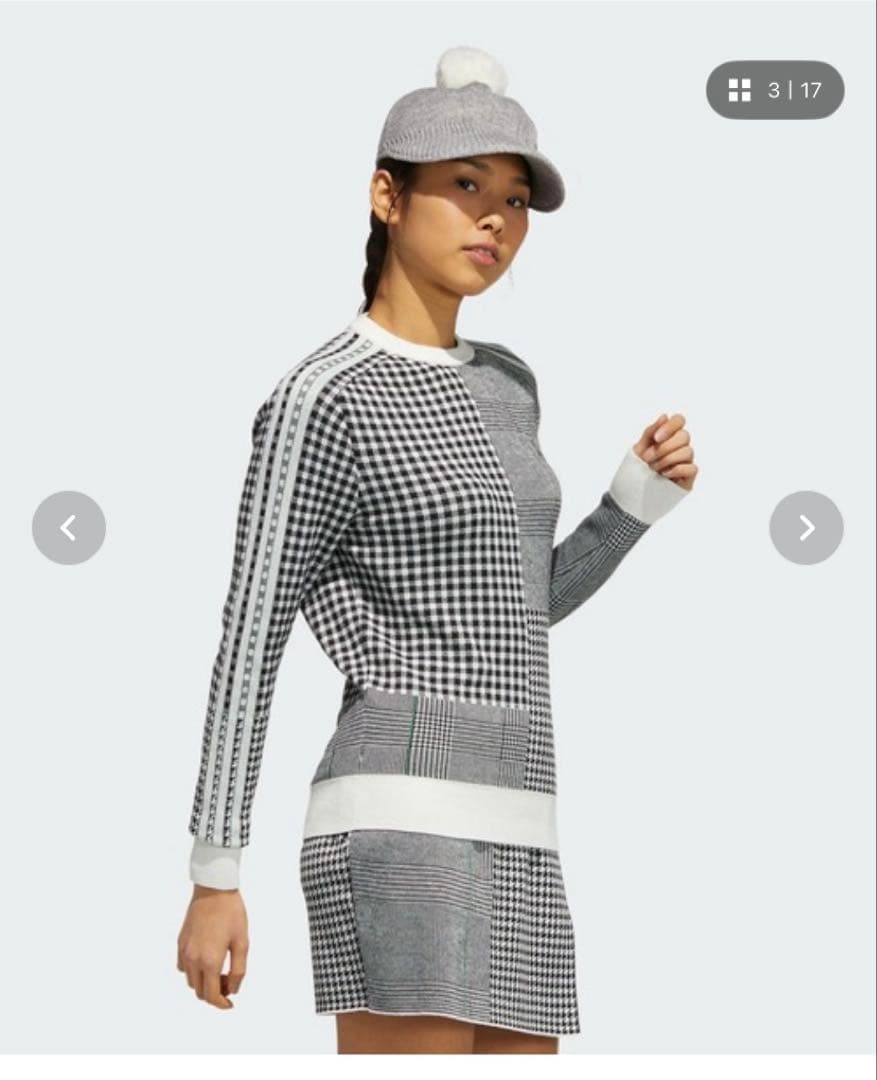 アディダス　ゴルフ　セットアップ　白黒チェック柄 セーターとスカートセット