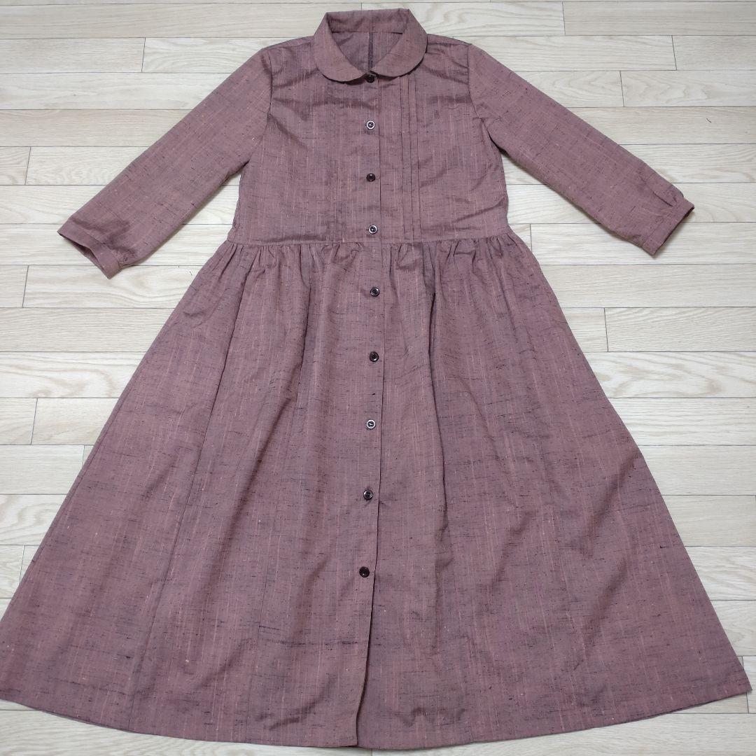 着物リメイク　丸襟ピンタックワンピース