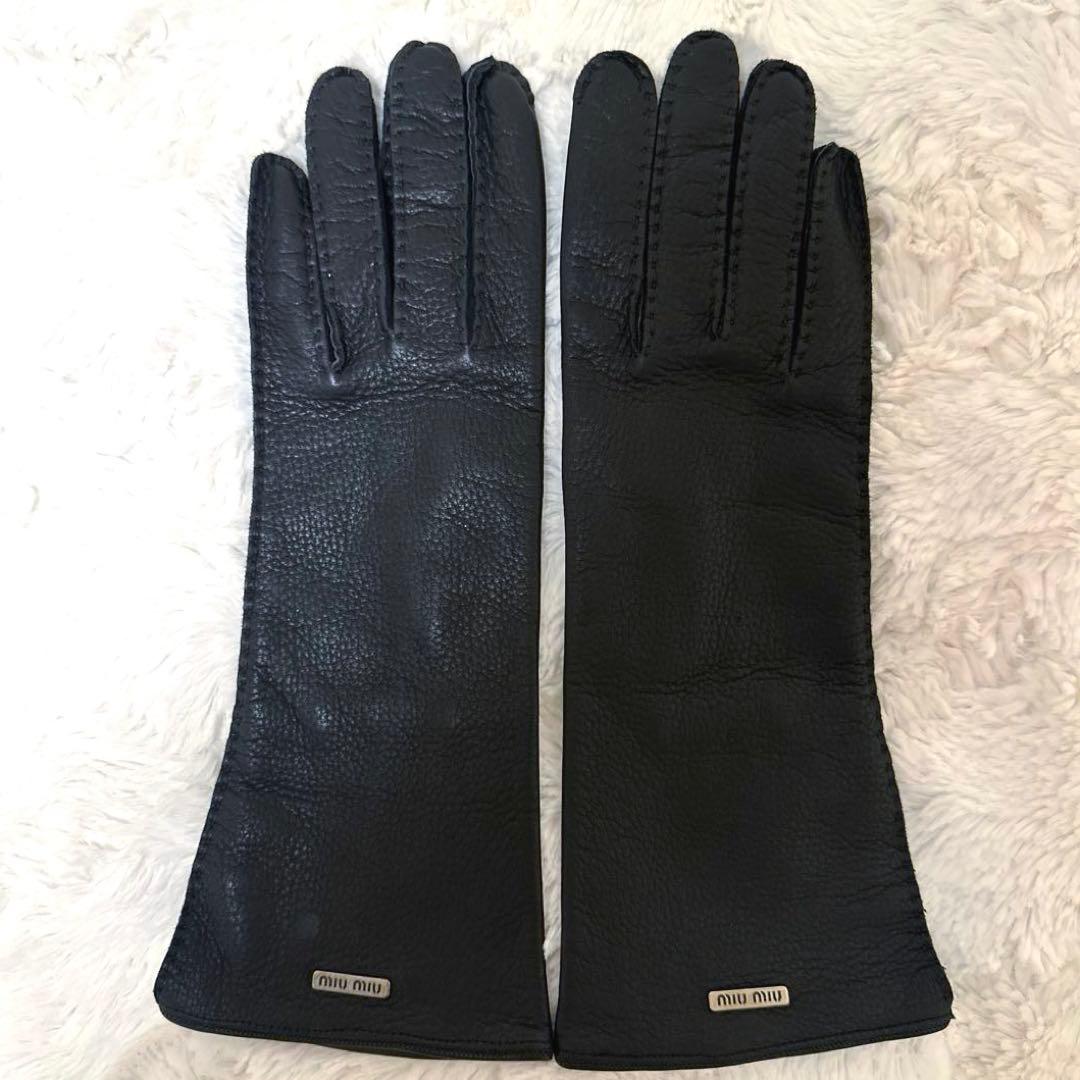 MIU MIU ミュウミュウ ロングレザー手袋 ブラック　7