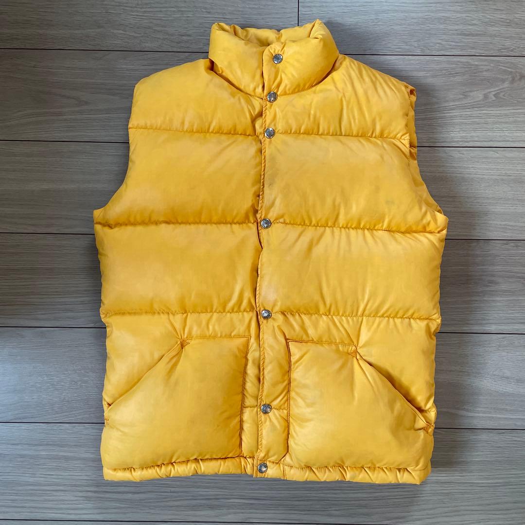 美品 70s 茶タグ ノースフェイス ダウンベスト イエロー 黄色 L 藤原着
