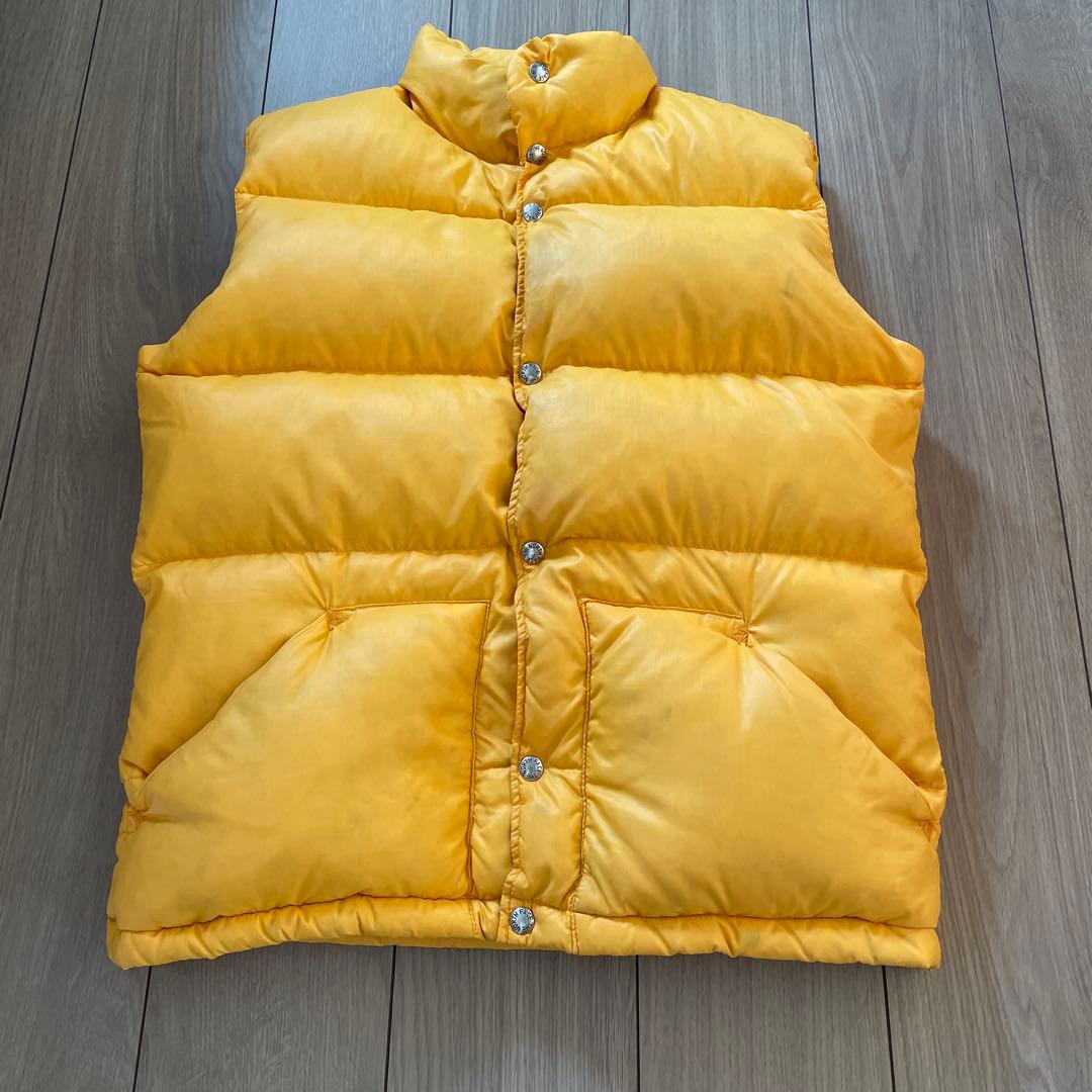 美品 70s 茶タグ ノースフェイス ダウンベスト イエロー 黄色 L 藤原着