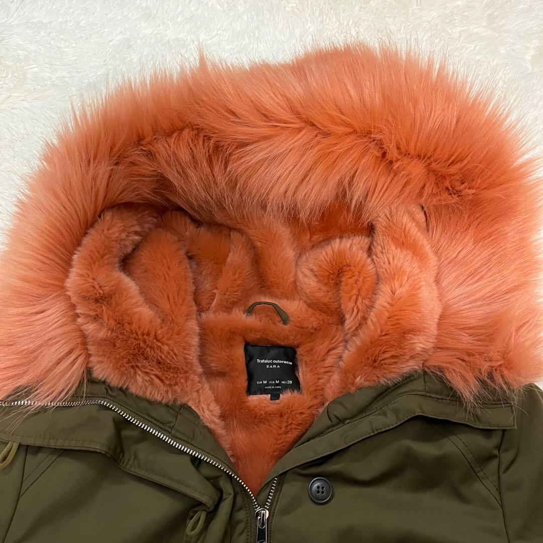 美品　ZARA ピンクファー モッズコート M N3B カーキ　ザラ　77302