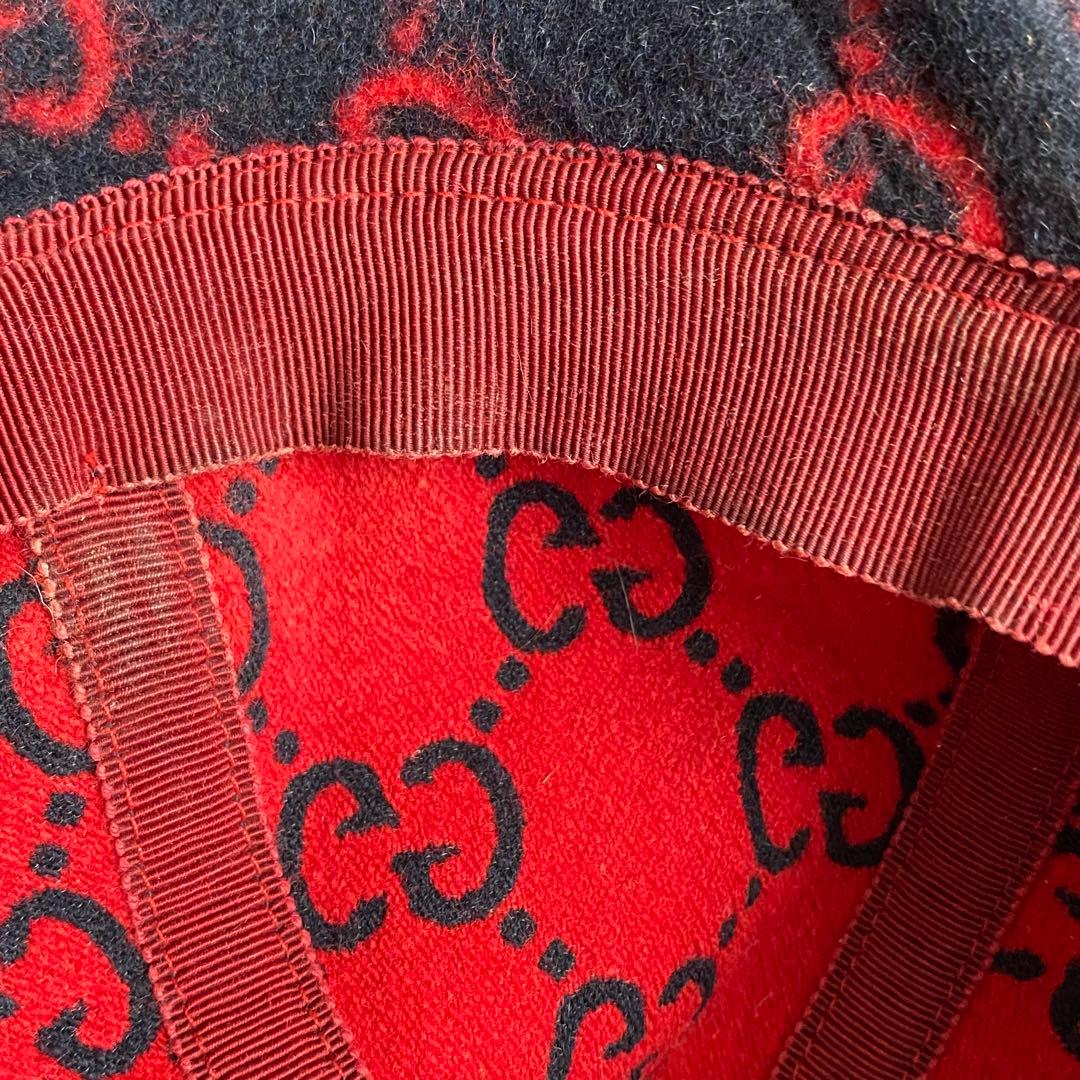 希少　グッチ　GUCCI　ベースボールキャップ　帽子　GG柄　ウール　黒　赤