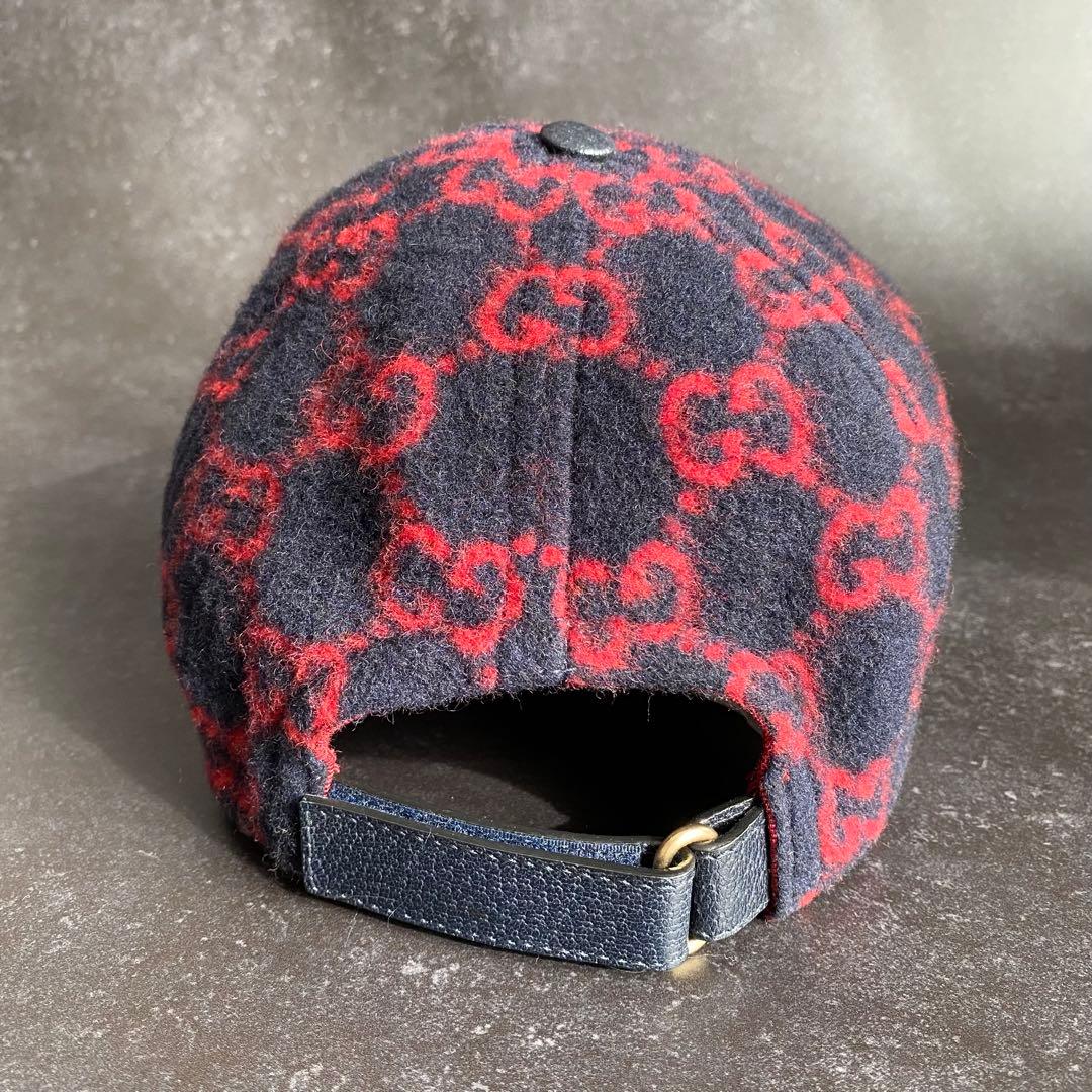 希少　グッチ　GUCCI　ベースボールキャップ　帽子　GG柄　ウール　黒　赤