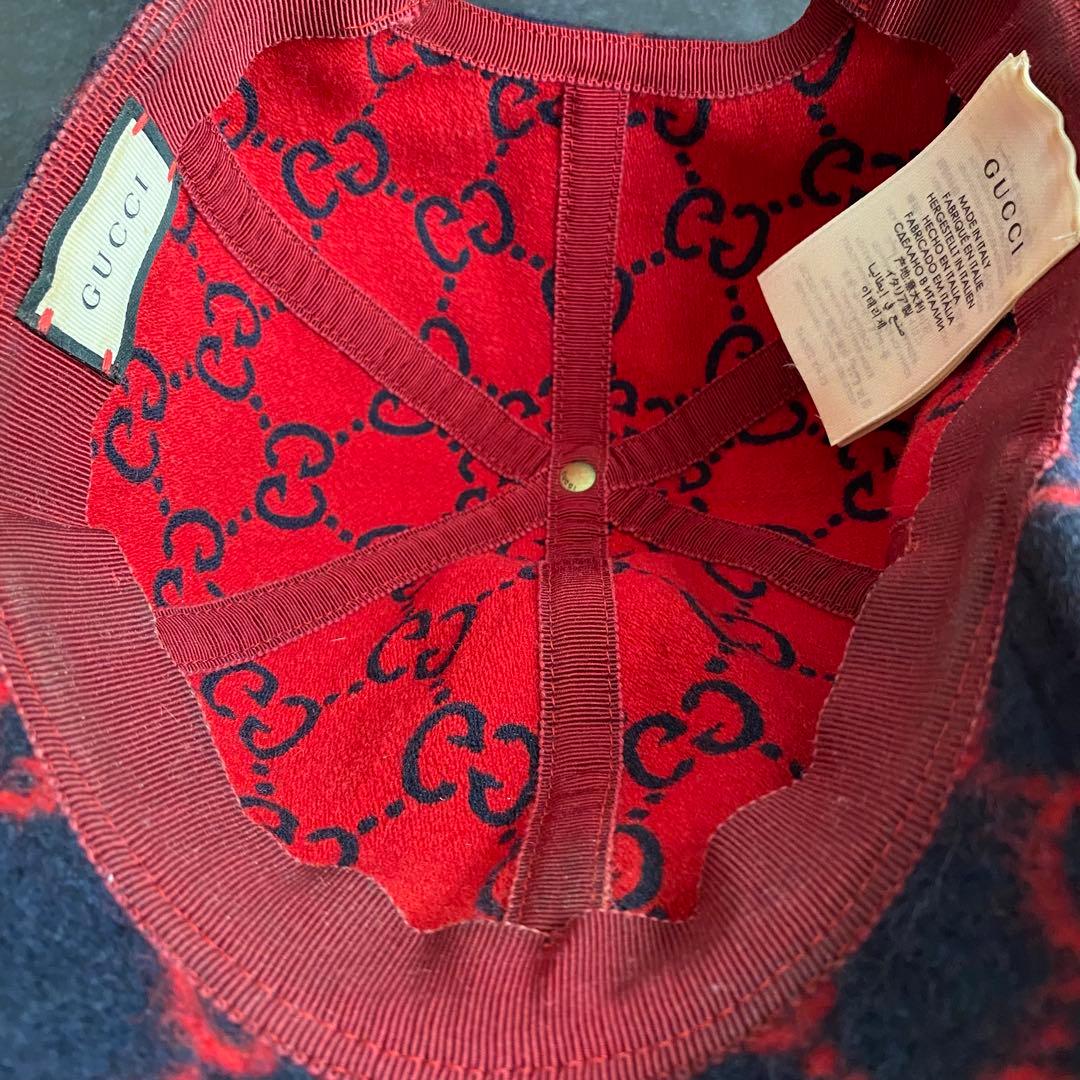 希少　グッチ　GUCCI　ベースボールキャップ　帽子　GG柄　ウール　黒　赤