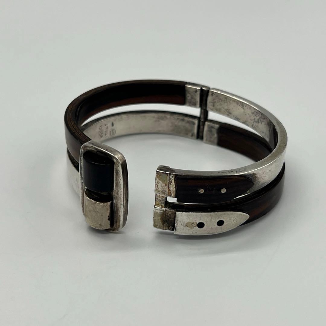 グッチ GUCCI ダブルベルトバックル バングル SV ウッド オールド