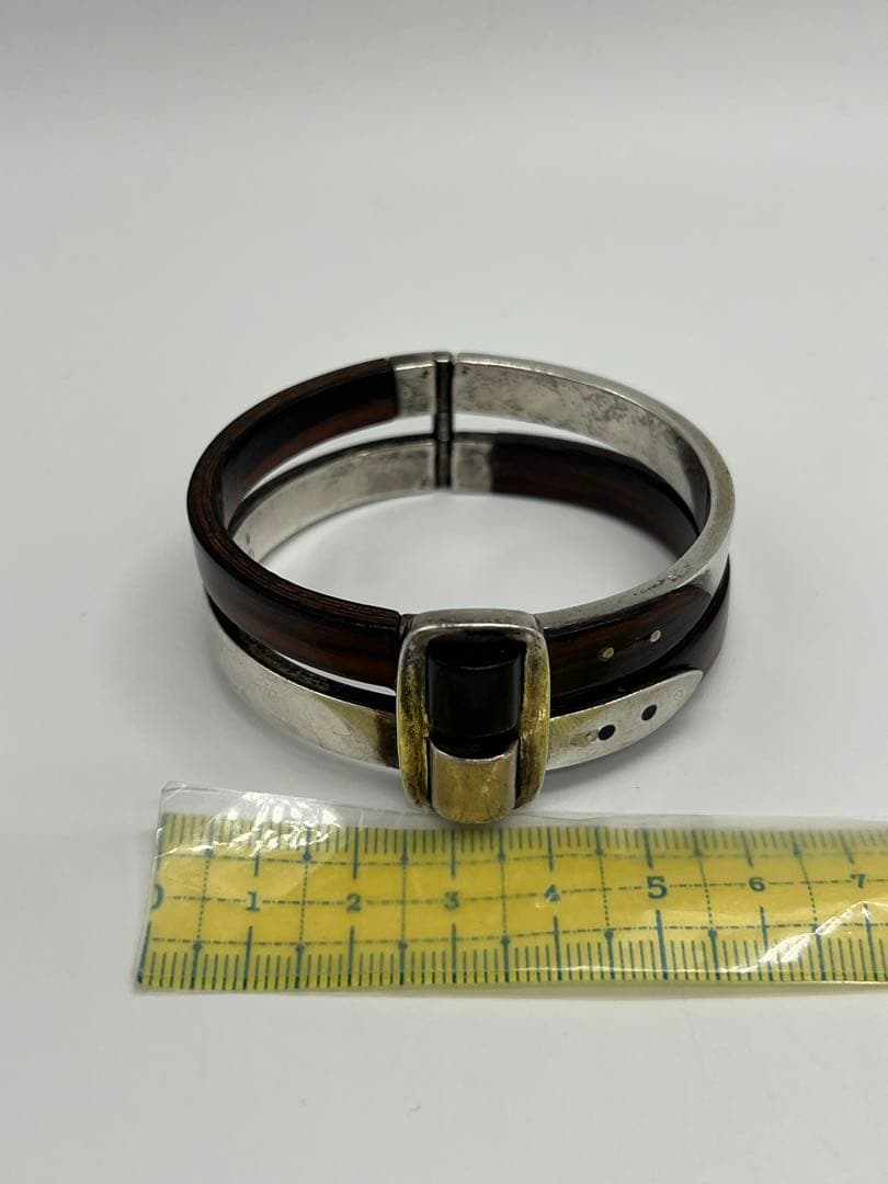 グッチ GUCCI ダブルベルトバックル バングル SV ウッド オールド