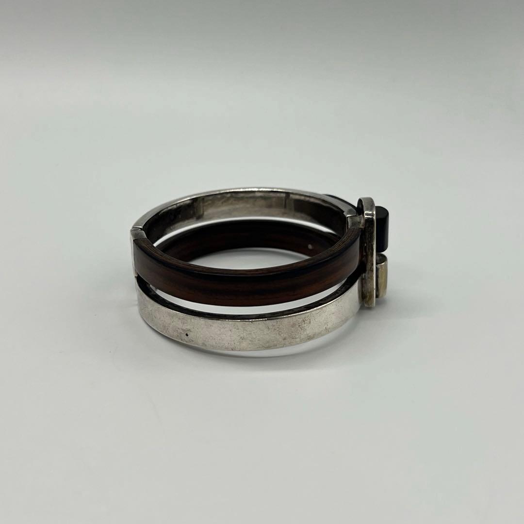 グッチ GUCCI ダブルベルトバックル バングル SV ウッド オールド